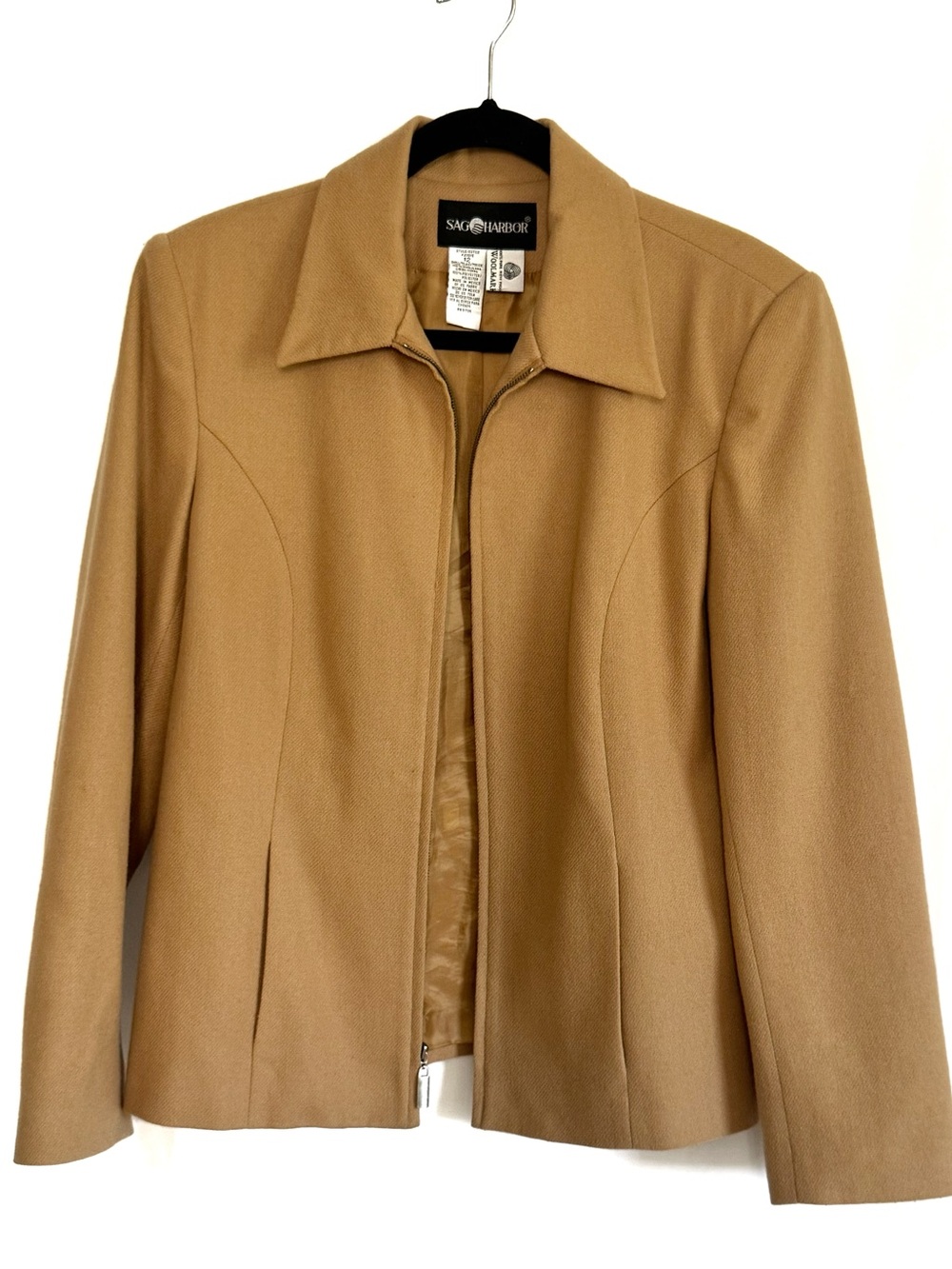 Sag Harbor Tan / Brown Wool Blazer Womens Size 12 Zip-Up Vintage Jacket